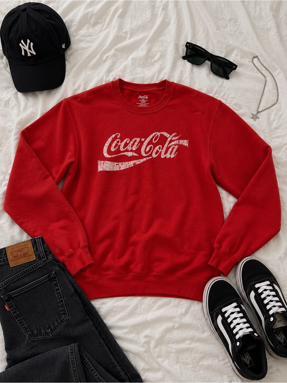 Coca Cola Men's Red Crewneck Sweatshirt